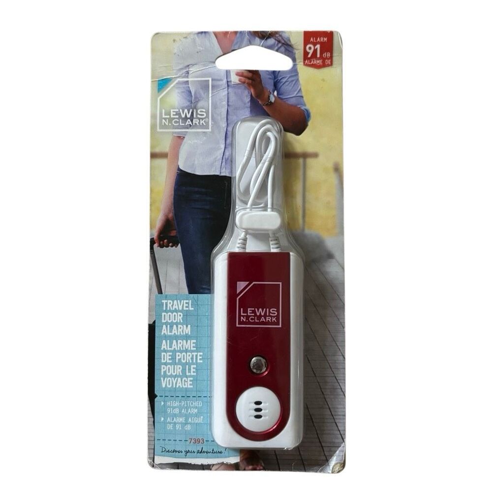 Lewis N Clark Travel Door Alarm 91dB Security Flashlight Hotel Dorm Red 7393⁠